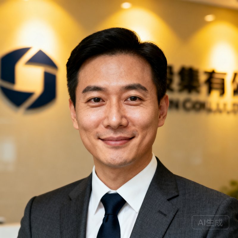 7790必发集团创始人兼CEO张建华先生的职业肖像照，身着深灰色西装面带微笑，背景为公司logo墙，眼神坚定而温和